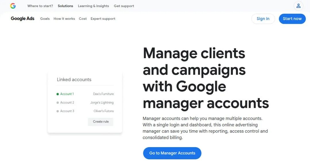 Google MCC经理账户注册页面界面截图